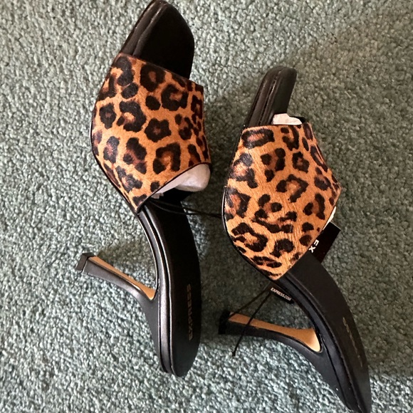 Express Square Toe Haircalf Heeled Sandals - Picture 8 of 9